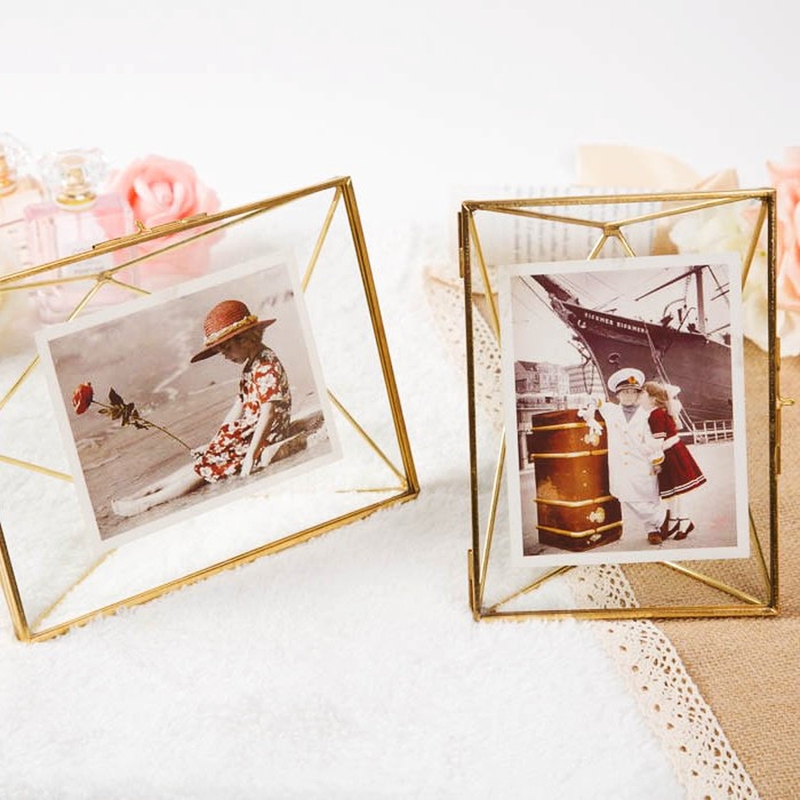 3D Stereo Simple Retro Diamond-Shaped Glass Photo Frame Desktop Specimen Photo Frame Wedding Photo Decoration Display Stand 67