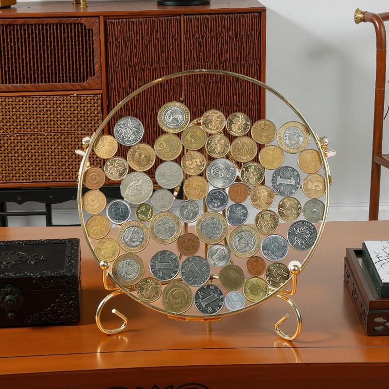 Round Coin Display Frame Glass Soft Decoration Treasure Ornaments Entrance Decoration Opening Gift Coin Collection Frame
