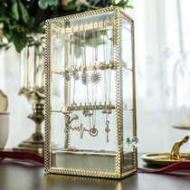 Transparent dustproof necklace earrings storage rack earrings stud jewelry box jewelry box jewelry box glass copper strip storage box