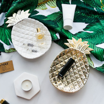 Nordic electroplating gold pineapple leaf jewelry storage plate decoration plate wedding ornaments photo props