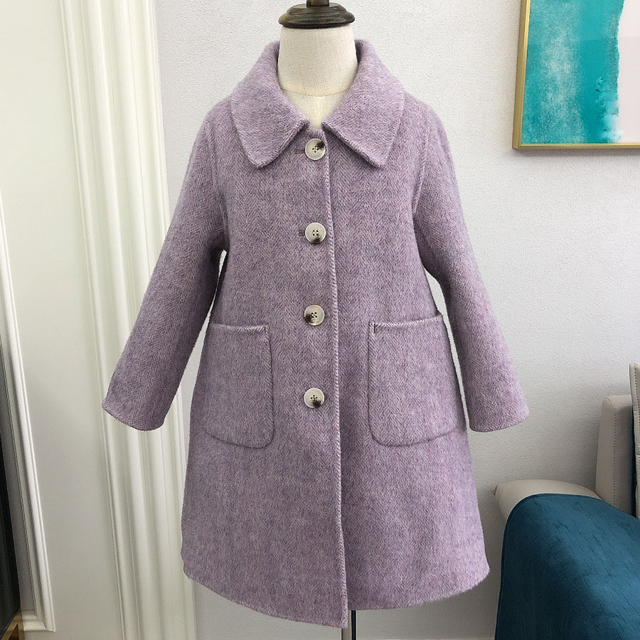 Autumn and winter Korean version of children's fashion lapel girls double-sided woolen coat princess skirt mid-length cashmere coat tide