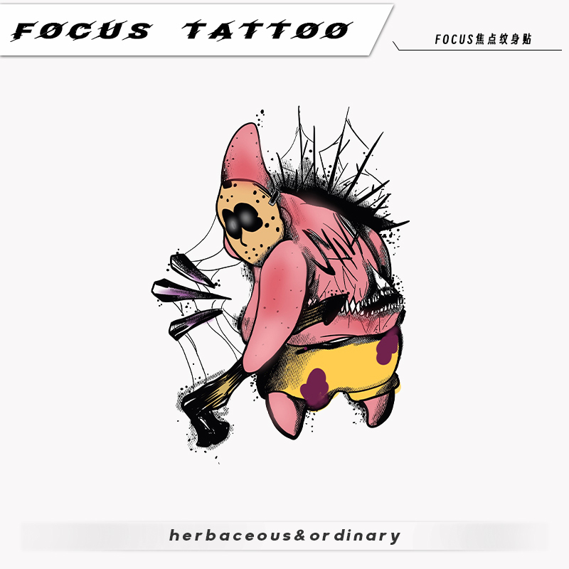 Dark Style American New Style Spongebob Squarepants Patrick Star Arm Colorful Tattoo Stickers for Men, Waterproof, Long-Lasting, Disposable for Women