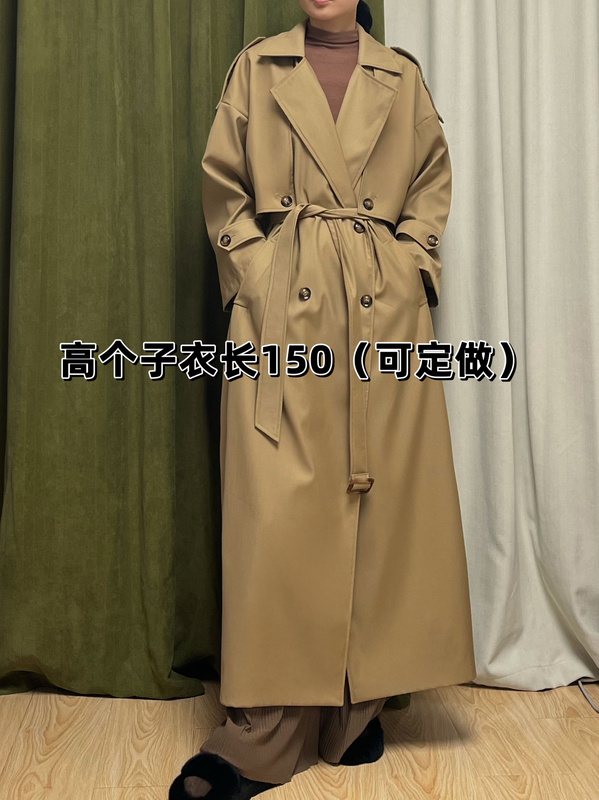 Moon Cat Snow Tall Version 175 Trench Coat, Extra Long to the Ankles, Extra-Long Style, Length 150, Plus Size, High-End Feel, Super Pretty