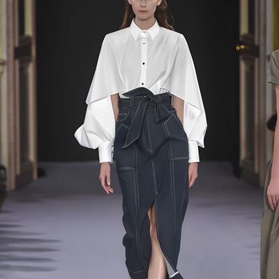 This women's long-sleeved, high-waisted, lantern-sleeved, loose and elegant shirt is a summer style with a unique design sense