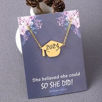 Graduation Cap Pendant Necklace With Card Stainless Steel Gr