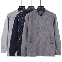 Middle-aged and elderly pure cotton autumn clothes mens loose cardigan dad thin warm tops autumn and winter elderly base underwear