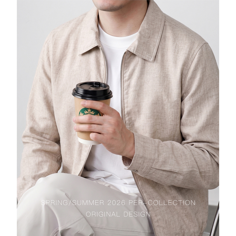 Leon.Fit【Old Money Style】Linen Light Luxury Lapel Jacket Men's Spring and Autumn Versatile Zipper Business Casual Coat Leon.Fit【Old Money Style】Linen Light Luxury Lapel Jacket Men's Spring and Autumn Versatile Zipper Business Casual Coat