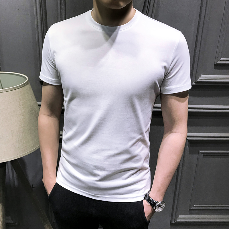 Hong Kong Chauded round collar pure colour short sleeve T-shirt swarm half sleeve T-shirt European stand white jersey trendy men's dress