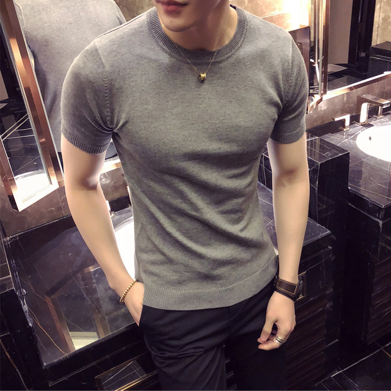 Hong Kong Chaoding trend Half high collar sweater Men's version of a short sleeve knitted sweatshirt for men's half-sleeve lap T-shirt