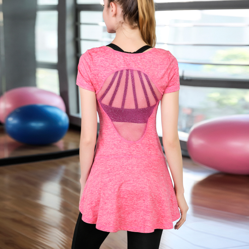 Yoga dress short sleeve summer thin long hips shade middle-hip long overwhelming backspeed dry back sports tops