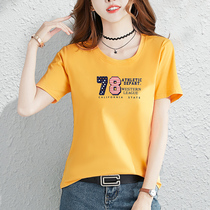 Short sleeve t-shirt womens summer 2021 New ins niche design sense loose yellow thin T-shirt cotton top