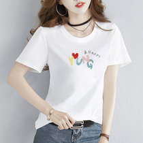 2021 summer new cotton T-shirt womens short sleeves Korean version of niche design sense French half sleeve white top ins