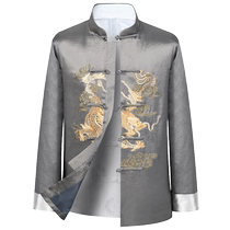 Middle-aged Tang suit mens autumn clothing Chinese style thin daddy jacket retro tunic suit Chinese style mens Hanfu