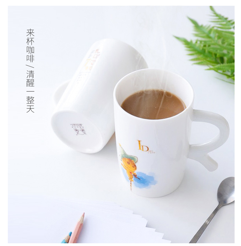 Ceramic keller with spoon, creative tide water cup, lovely cup student couples home milk coffee cup