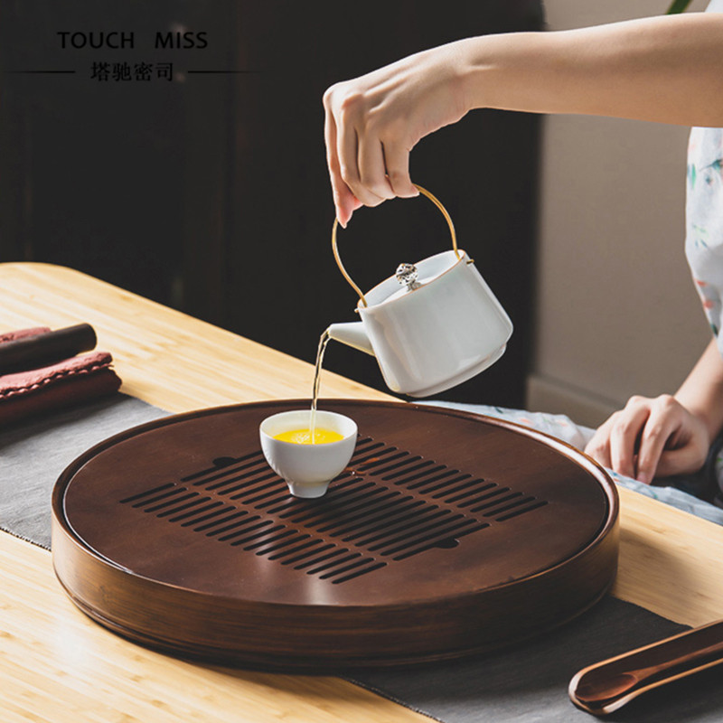 Touch Miss Japanese-style rough pottery tea sea water storage bamboo teahouse elegant and leisurely dry tea set tea tray