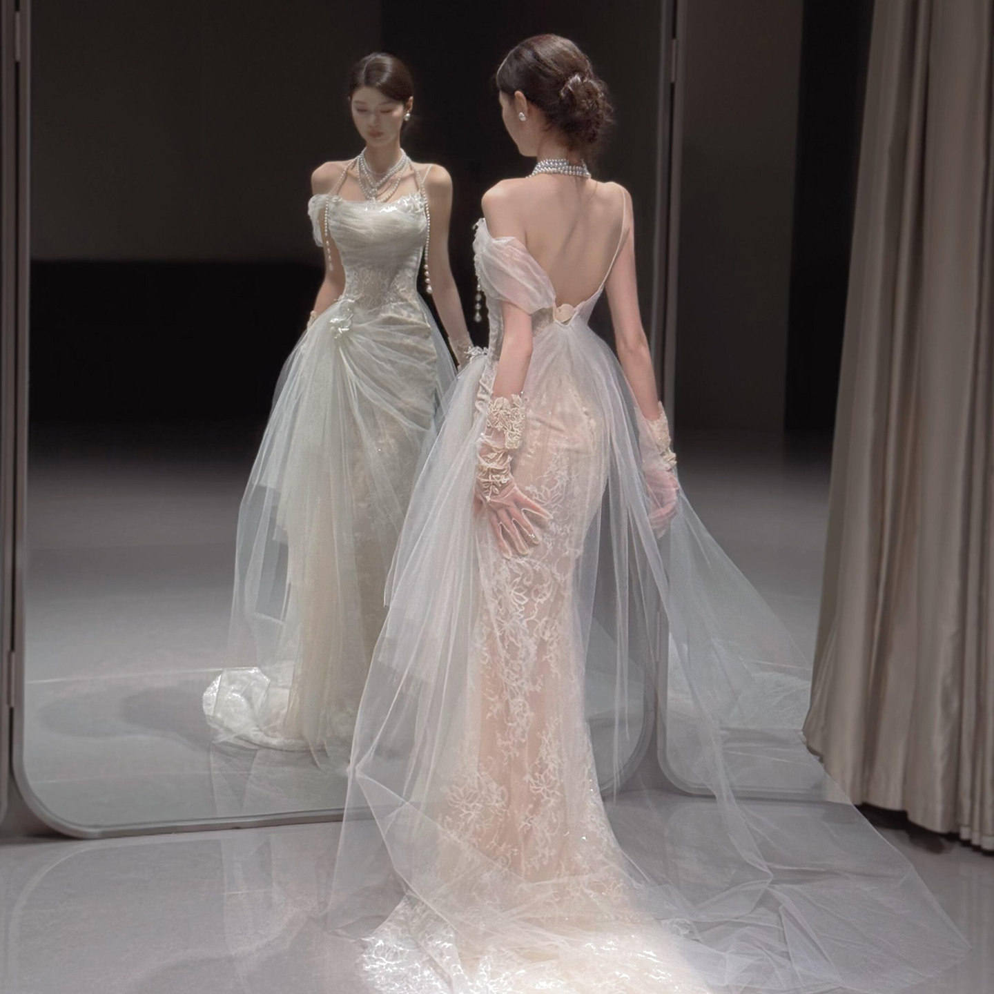 French chic bandeau wedding dress: the ethereal choice for brides, perfect  for a whimsical and enchanting