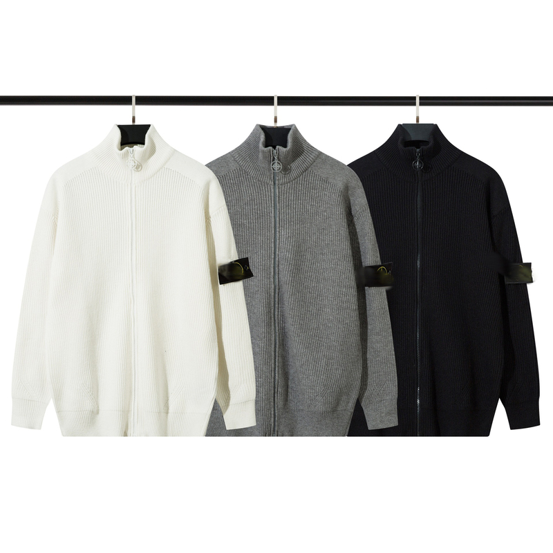 25 Autumn New Trendy Brand Stone Family Zipper Open-Front Stand Collar Knitted Sweater Versatile Simple Unisex Style for Men and Women