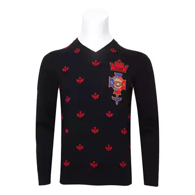 Special 450-BGV men's V-neck bat embroidery pure wool casual sweater public price 2990 yuan