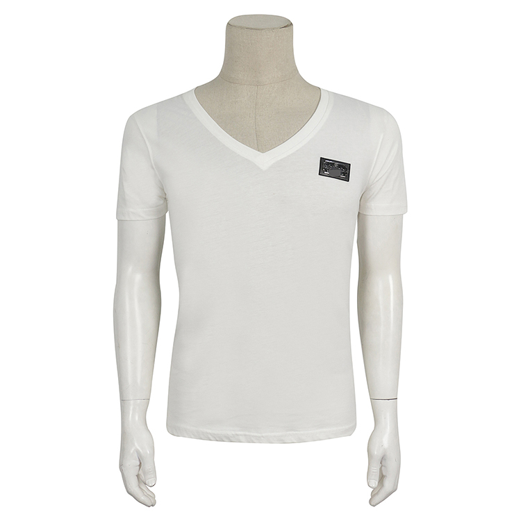 Special 750-P men white short sleeve T-shirt chest large logo steel plate cotton