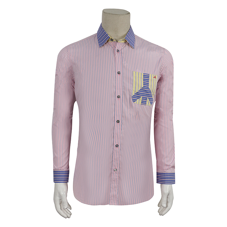 Special 499-Long sleeves striped shirt chest pocket LOGO logo cotton Romanian origin