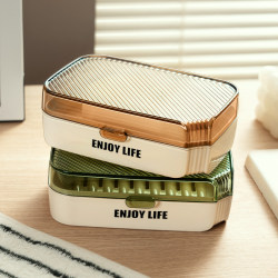 Soap Box with Lid, Double-Layered, Drainable, Portable, Student Dormitory Bathroom, Home Bathroom Flip-Top Soap Box