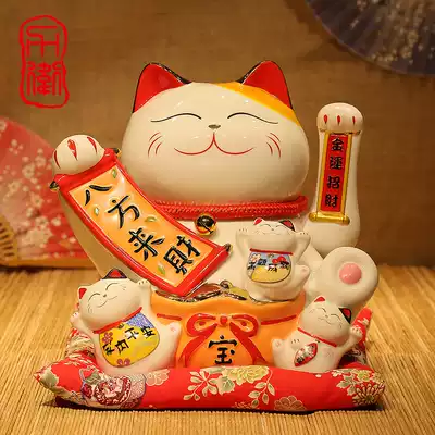Liwei electric shaking hands Lucky cat ornaments large ceramic lucky cat golden creative store opening gift