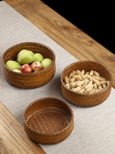 Handmade Bamboo Fruit Basket Retro Chinese For Home round Snack Storage Basket Dried Fruit Tray Woven Tray Steamed Bread