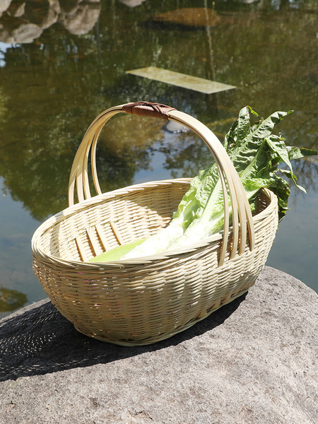Handmade Bamboo Woven Basket, Natural Bamboo Shopping Basket, Pure Natural Storage Basket, Household Fruit Basket, Bamboo Picking Basket, Egg Basket
