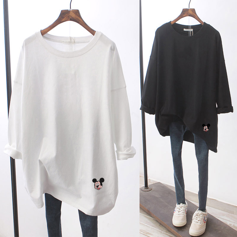 Autumn and winter white cotton maternity long sleeves T-shirt women's mid-length loose Korean version plus velvet leggings tide