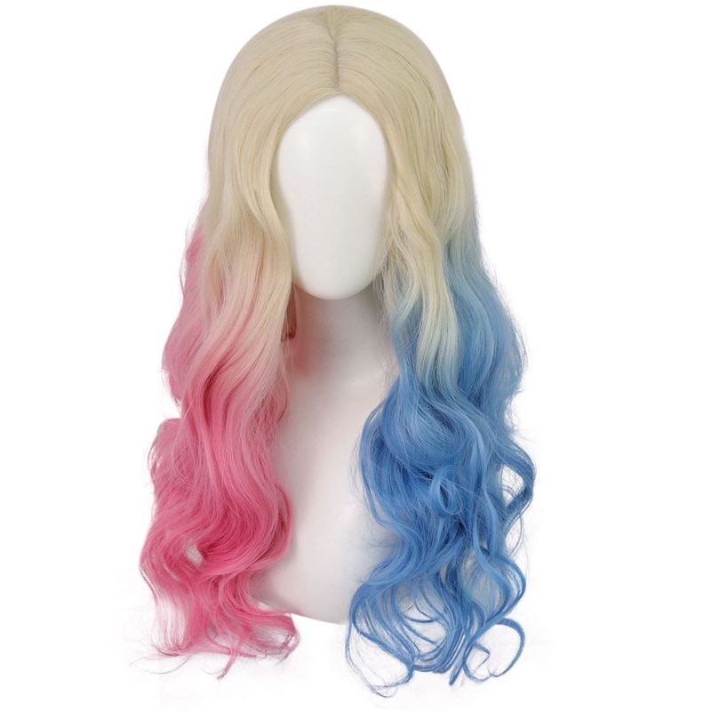 Movie Suicide Squad Gradient Color Wavy Long Hair Harley Quinn Cosplay Wig Scalp Style