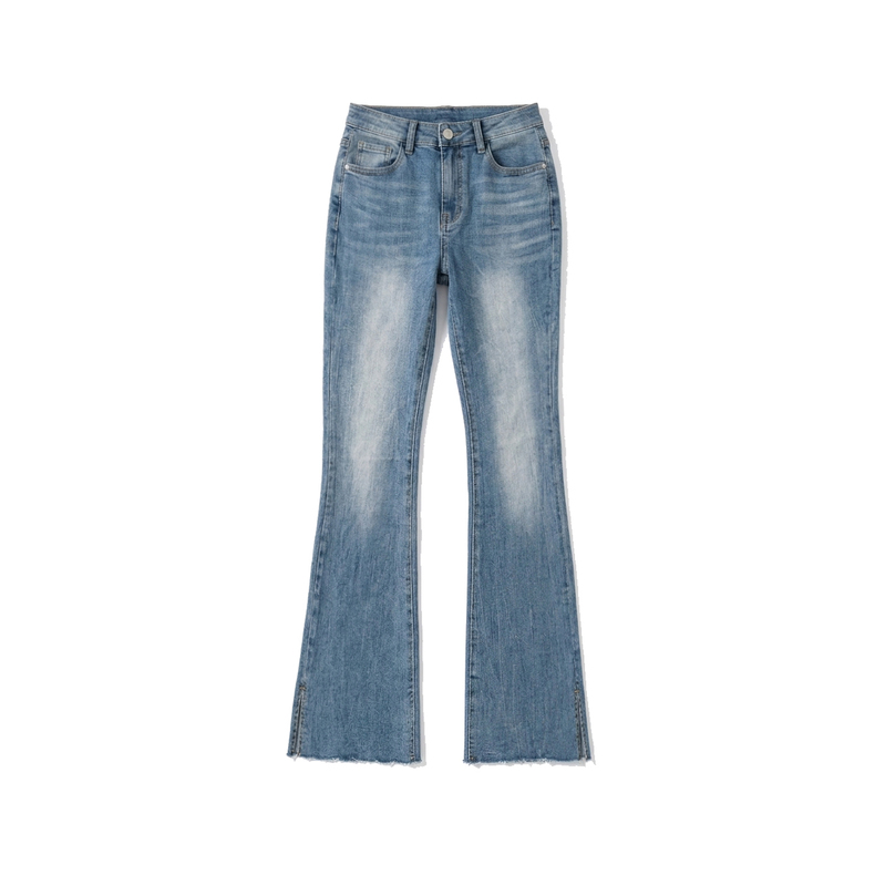 Roki Retro Blue Mid-Waist Slit Flared Denim Pants with Hip-Enhancing Effect