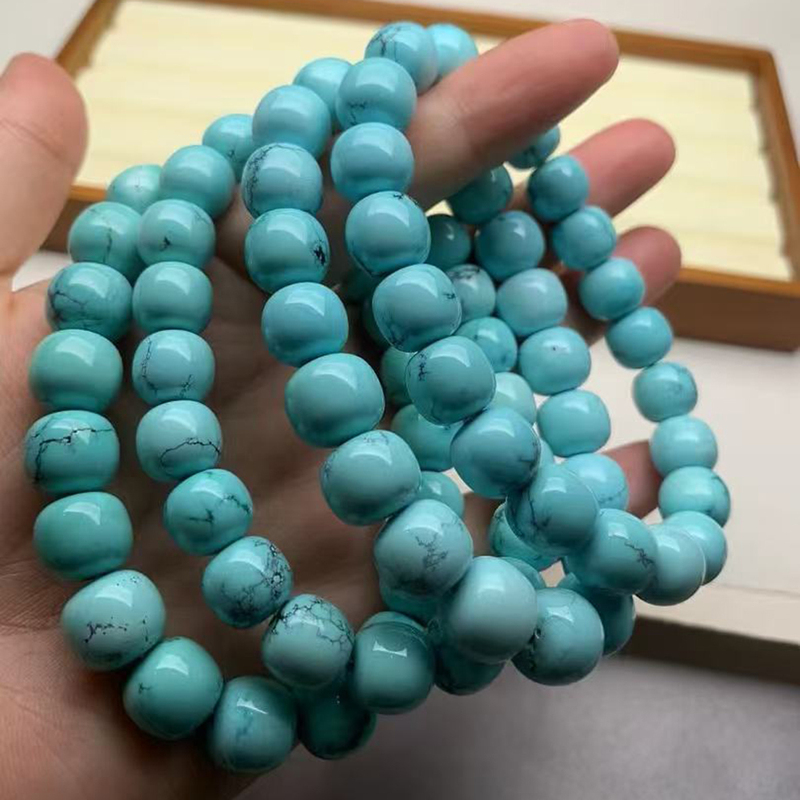Turquoise Workshop Hubei Natural Turquoise High Porcelain Old Style Round Beads Bracelet Handheld Necklace 108 Beads Collectible Item