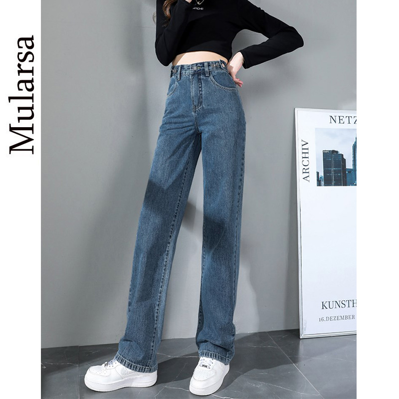 Straight Drum Jeans Woman 2021 Autumn Winter New High Waist Loose Coveting Gush With Slim Drag Floor Pants