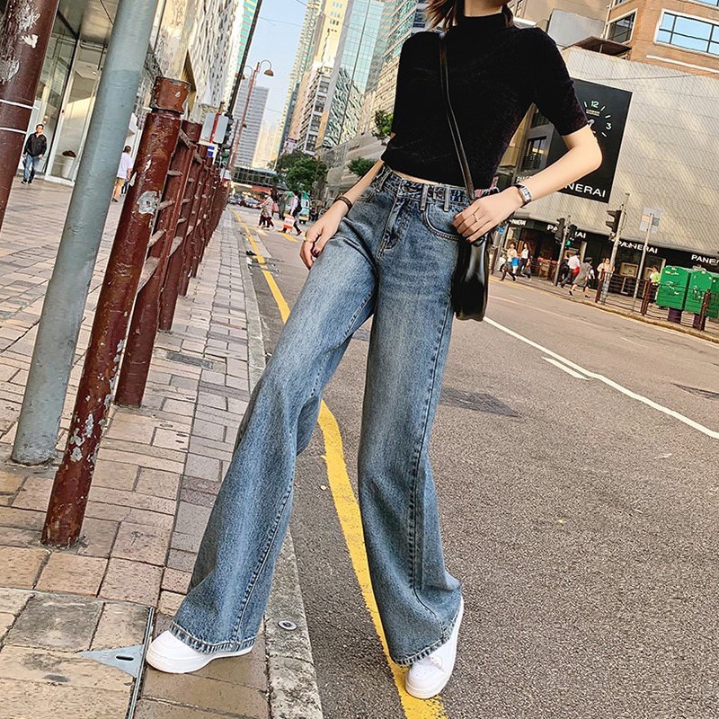 mularsa high waist jeans women's 2021 spring and summer new loose slimming vertical tube mopping wide leg pants