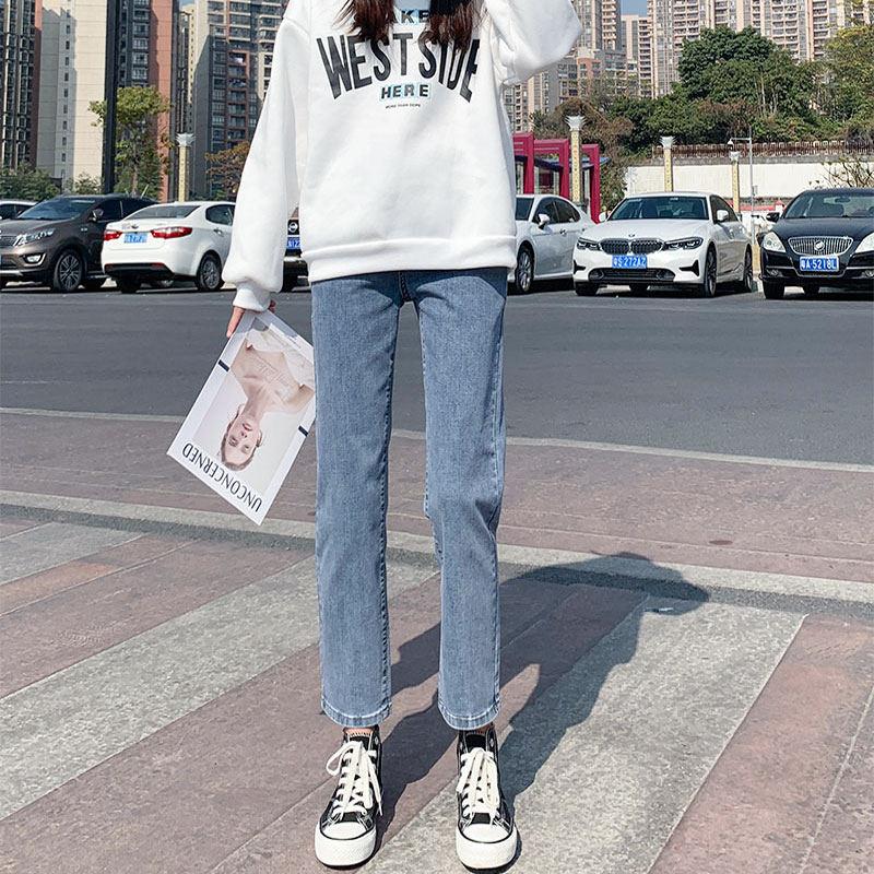 Straight Barrel Jeans Women Fall 2021 New Light Color High Waist Slenty 100 Hitch Smoke Pipe Old Daddy Pants