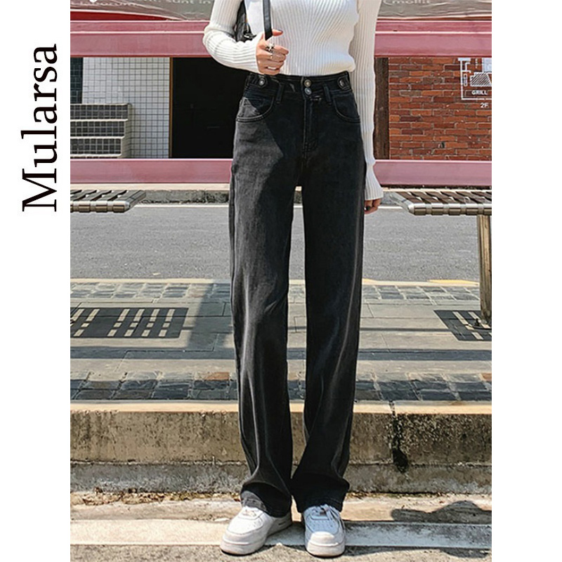 High Waist Jeans Women 2021 Autumn Winter New Loose Sense Slim Chic Straight Drum Mopping Wide Leg Pants