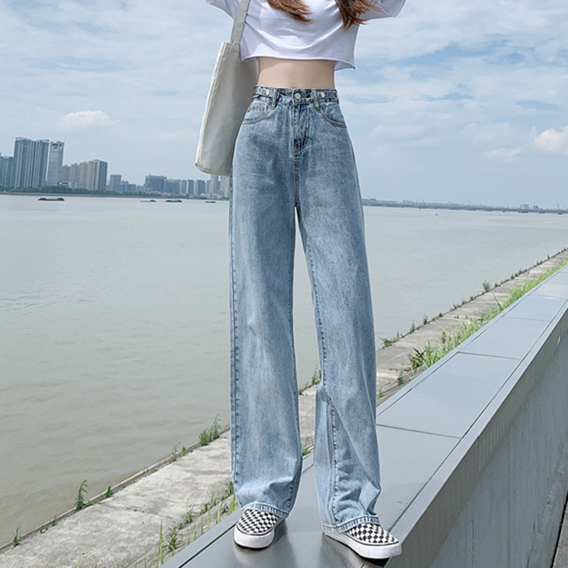 Light Color Jeans Woman 2022 Spring Summer New Straight Cylinder Loose Casual Conspicu Slim High Waist Pituitary Pants With Wide Leg Pants