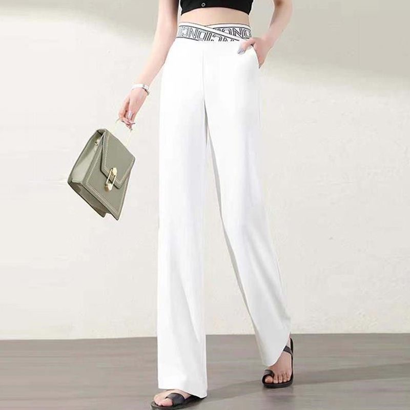 Casual wide pants women's 2022 spring and summer new cross letters high waist loose drape thin section thin straight pants