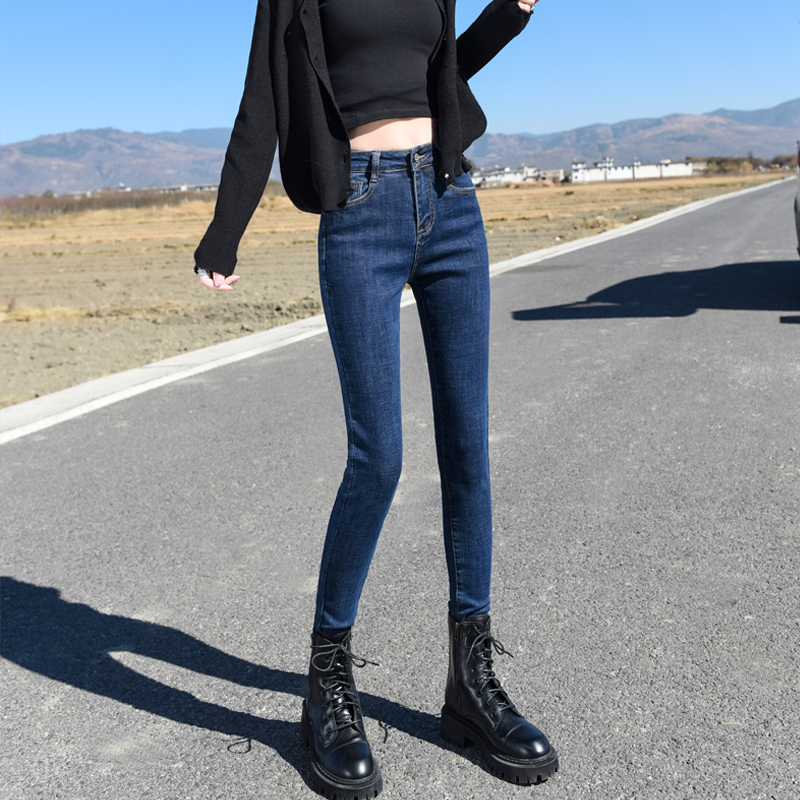 Cowboy Smoke Pipe Pants Woman 2022 Spring Autumn Season New High Waist Display Slim Elastic Tight Body Deep Blue Pencil Pants Tide