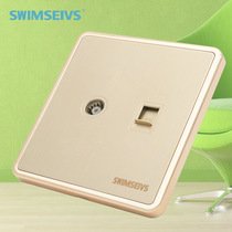 Type 86 Wall network cable network fiber optic cable TV closed circuit TV two-in-one TV computer socket panel Gold