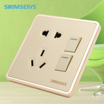 Type 86 wall switch socket gold brushed two open dual control two three plug two open five hole double control socket panel