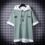 Летняя толстовка с капюшоном, японская трендовая футболка с коротким рукавом, мужской спортивный комплект, оверсайз