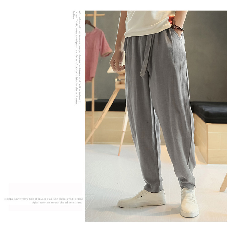 2 Trung Quốc phong cách quần linen nam mỏng lỏng quần âu harem quần chín quần cotton quần linen nam