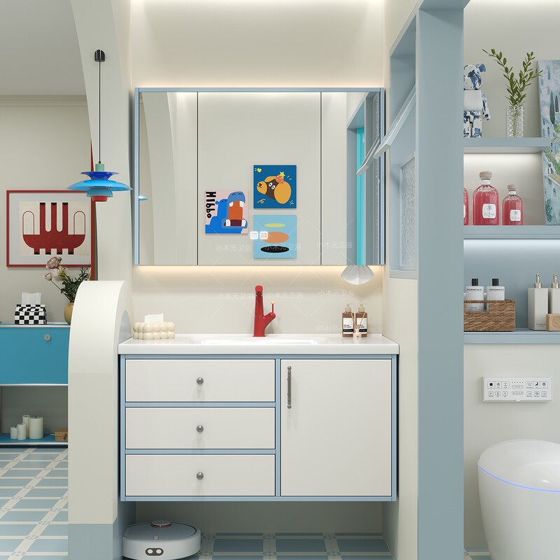 Dopamine Bauhaus Bathroom Cabinet with Integrated Ceramic Basin, Bathroom Sink Cabinet Combination Washbasin