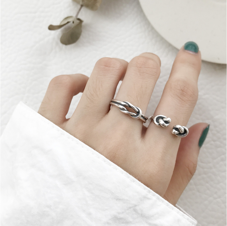 Nhật Bản và Hàn Quốc sterling bạc nhẫn mở vòng dày nút thắt nút ngón tay nhẫn nhẫn retro cá tính đôi nam nữ nhẫn calvin klein