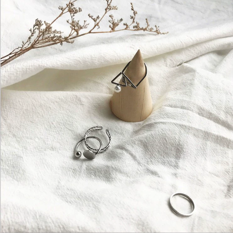Nhẫn hipster Nhật Bản và Hàn Quốc đơn giản đặt vòng ngọc trai hình học mở phụ kiện cá tính nữ
