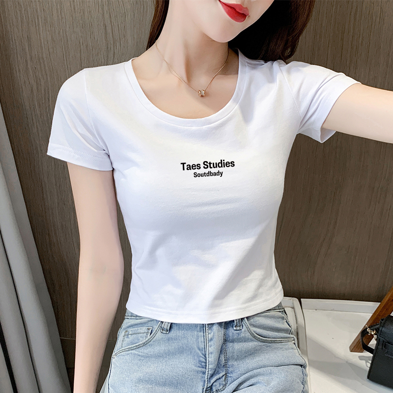 Pure Cotton Short White T-Shirt for Women, Summer Short-Sleeved 2026 New Style, Versatile, Slimming, Paired with High-Waisted Jeans, Regular Shoulder Top