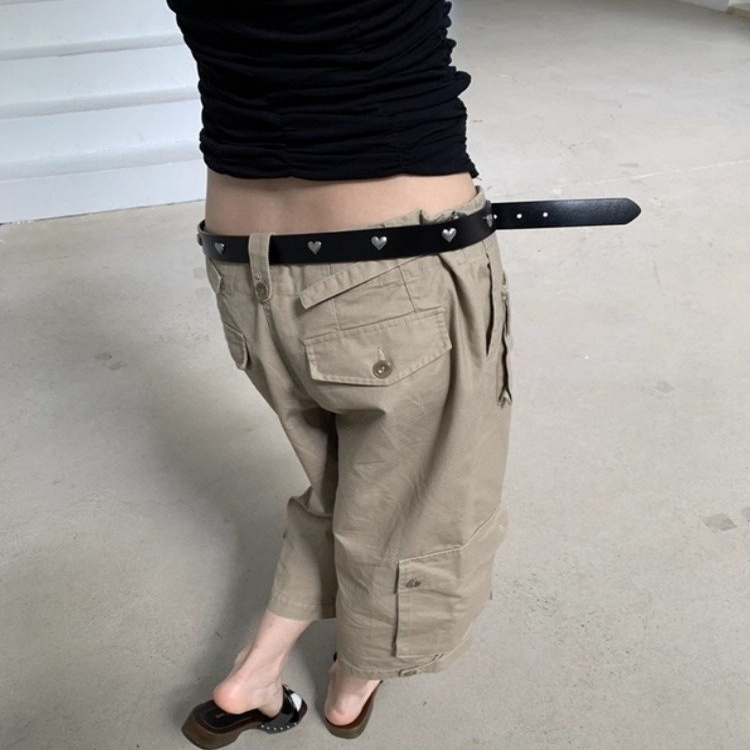 Khaki Workwear Capri Pants for Petite Women, Summer 2026 New Style, Cool and Stylish, Zipper, Multi-Pocket, Low-Waist, Straight-Leg Pants