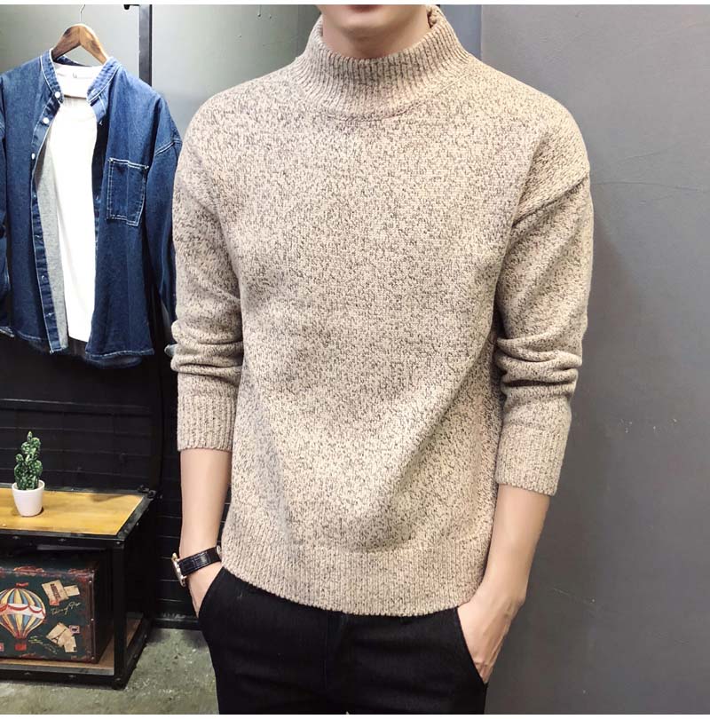 Áo khoác dày nam áo len nam màu rắn dệt kim áo len dệt kim nửa cao cổ áo len mùa thu và mùa đông áo cardigan nam