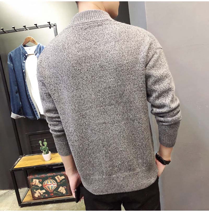 Áo khoác dày nam áo len nam màu rắn dệt kim áo len dệt kim nửa cao cổ áo len mùa thu và mùa đông áo cardigan nam